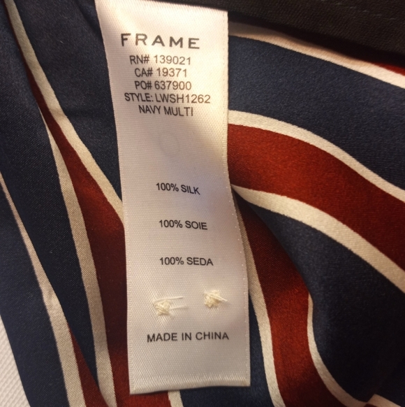 Frame Silk Burgundy Red Navy Cream Striped French Cuff Boho Button Down Shirt M - Picture 10 of 10